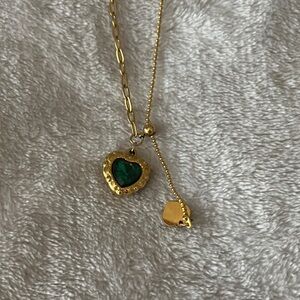 Gold and Green Heart Pendant Necklace